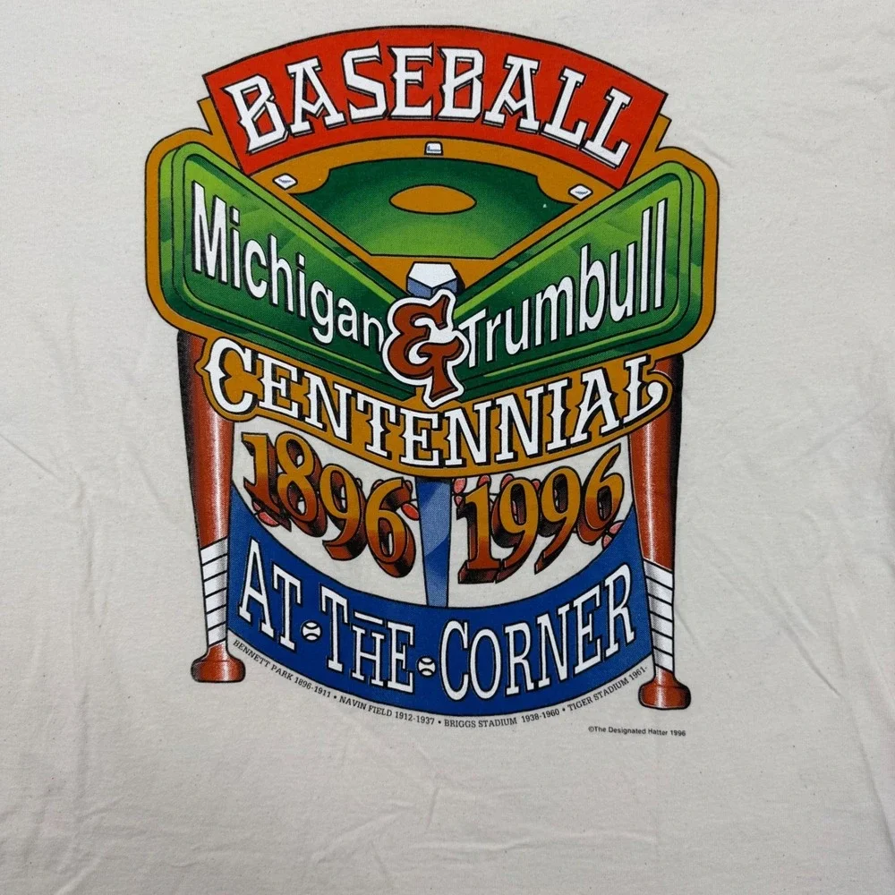 Vintage Single Stitch 1996 Michigan & Trumbull Baseball‎ Shirt Delta XL USA